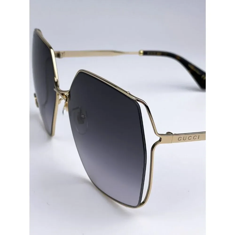 NEW Gucci Logo GG0817S 006 Gold Gray Geometric Oversized Metal Women Sunglasses - Picture 5 of 11